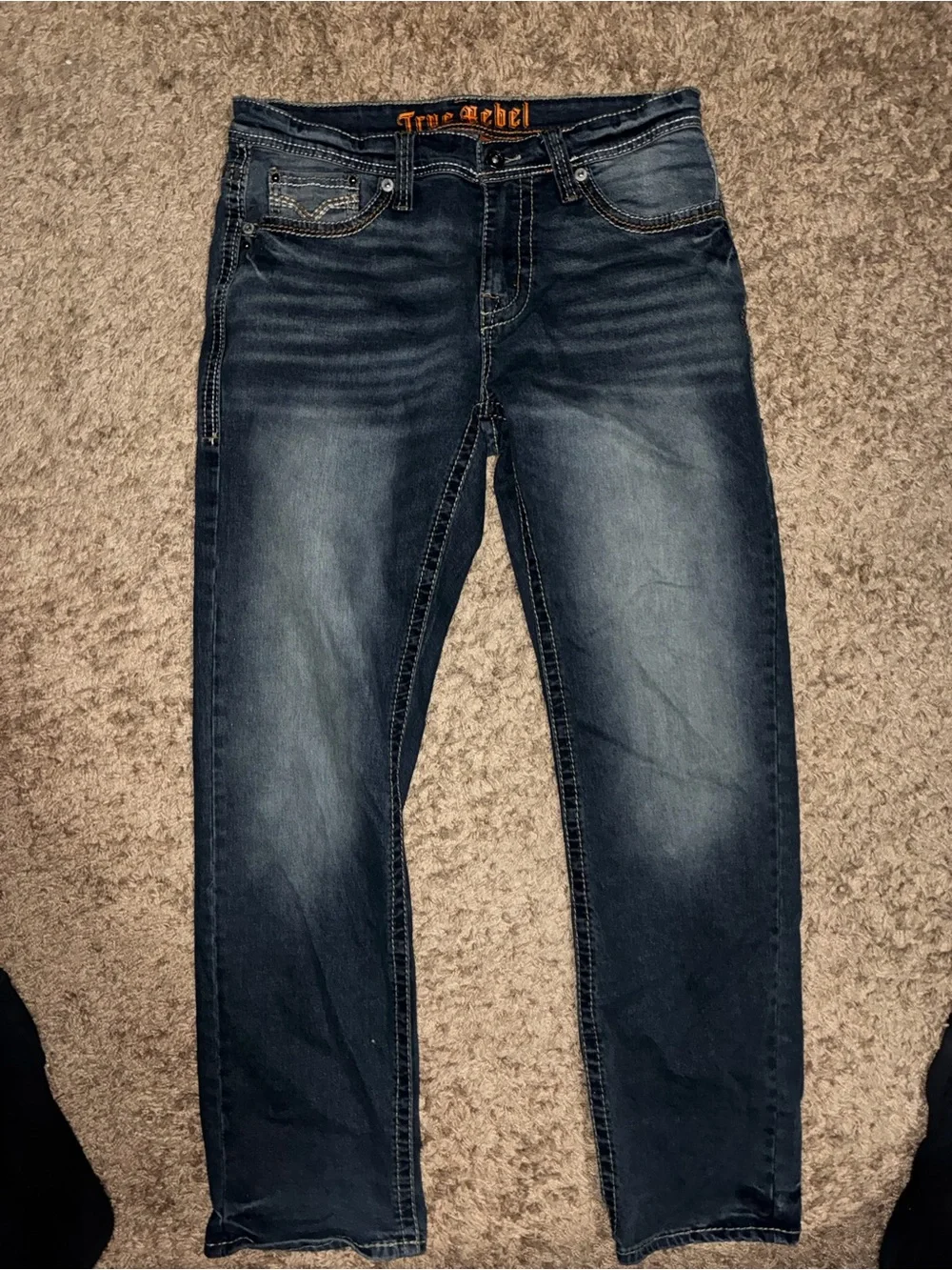 Men's Dark Blue Slim Straight Jeans pocket design
